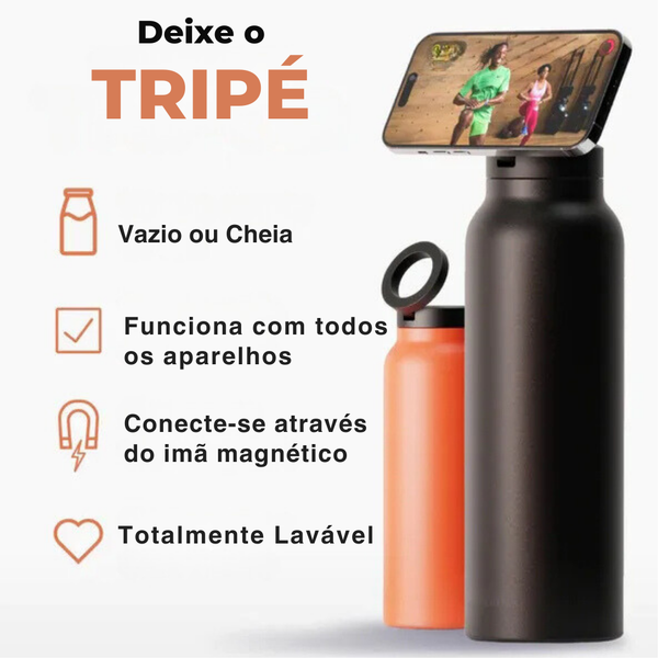 Garrafa de Água Magnética 2 em 1 Safety ® com suporte para Celular + Anel Magnético de Brinde - Cappolo